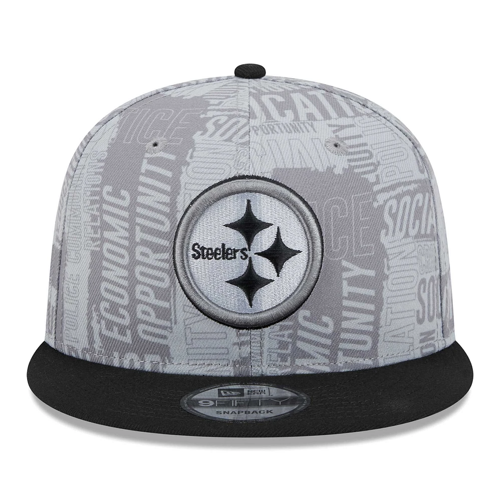 Casquette Snapback 9FIFTY New Era pour hommes des Pittsburgh Steelers Inspire Change, gris/noir