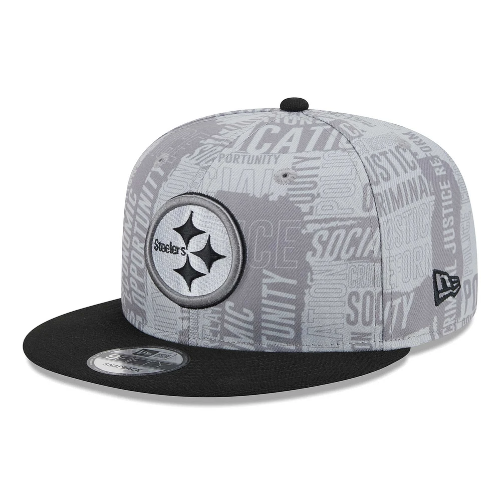 Casquette Snapback 9FIFTY New Era pour hommes des Pittsburgh Steelers Inspire Change, gris/noir