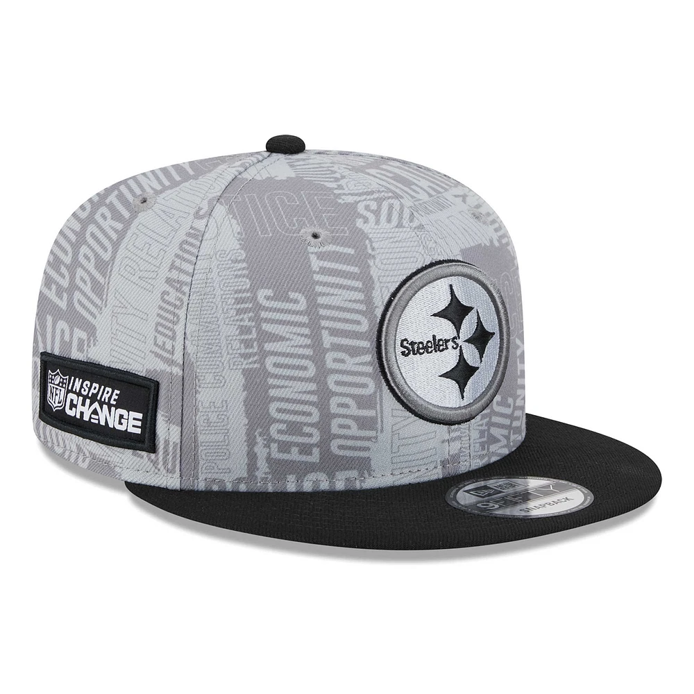 Men's New Era Gray/Black Pittsburgh Steelers Inspire Change 9FIFTY Snapback Hat