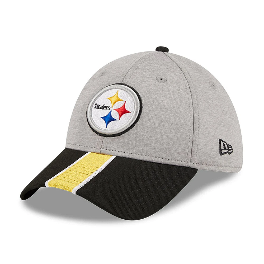 Casquette flexible 39THIRTY rayée Pittsburgh Steelers New Era gris chiné/noir pour hommes