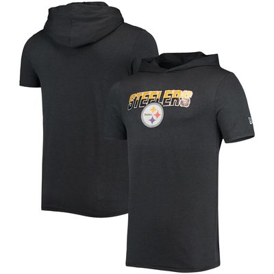 Men's New Era Heathered Black Pittsburgh Steelers Team Brushed Hoodie T-Shirt