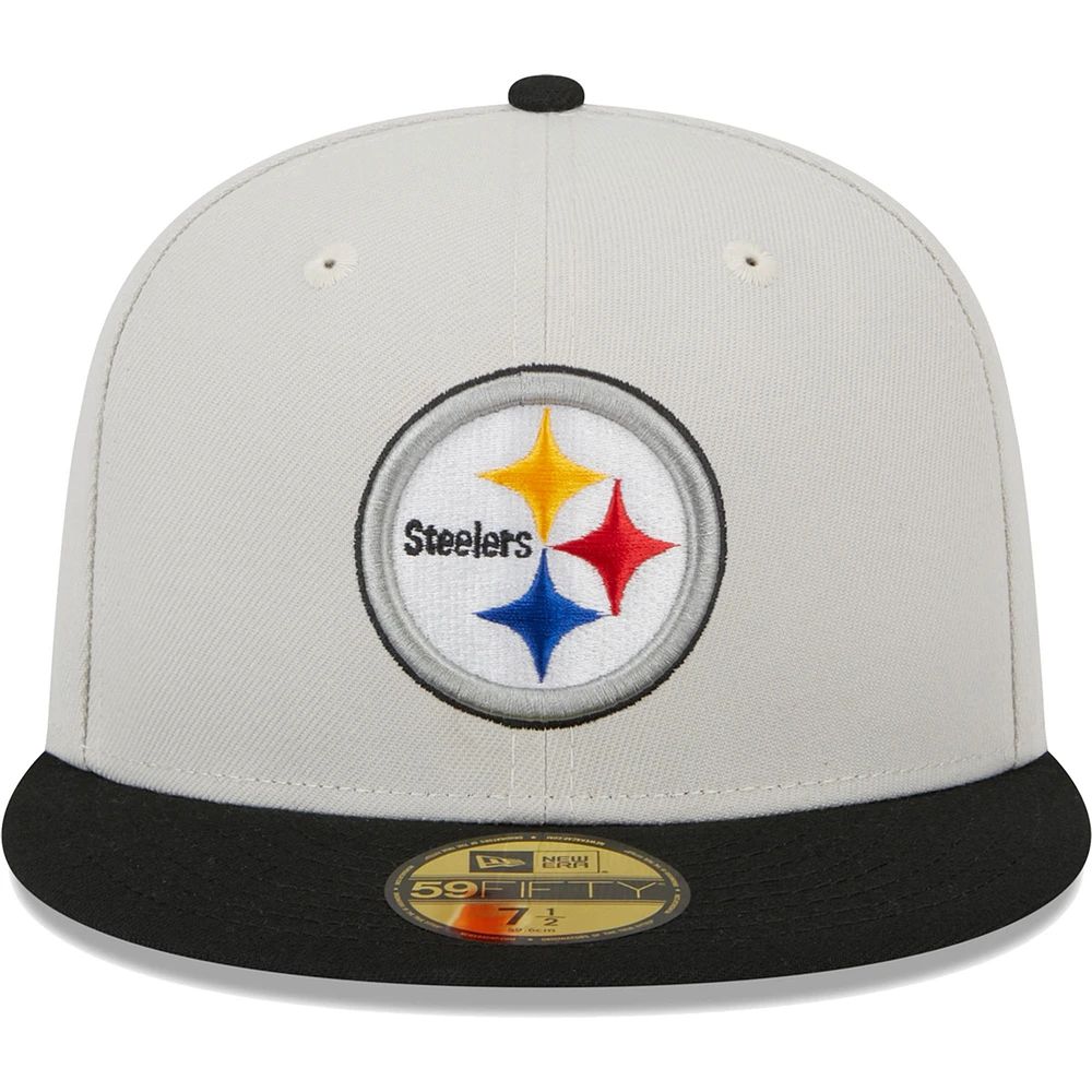 Men's New Era Khaki/Black Pittsburgh Steelers Super Bowl Champions Patch 59FIFTY Fitted Hat