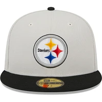 Men's New Era Khaki/Black Pittsburgh Steelers Super Bowl Champions Patch 59FIFTY Fitted Hat