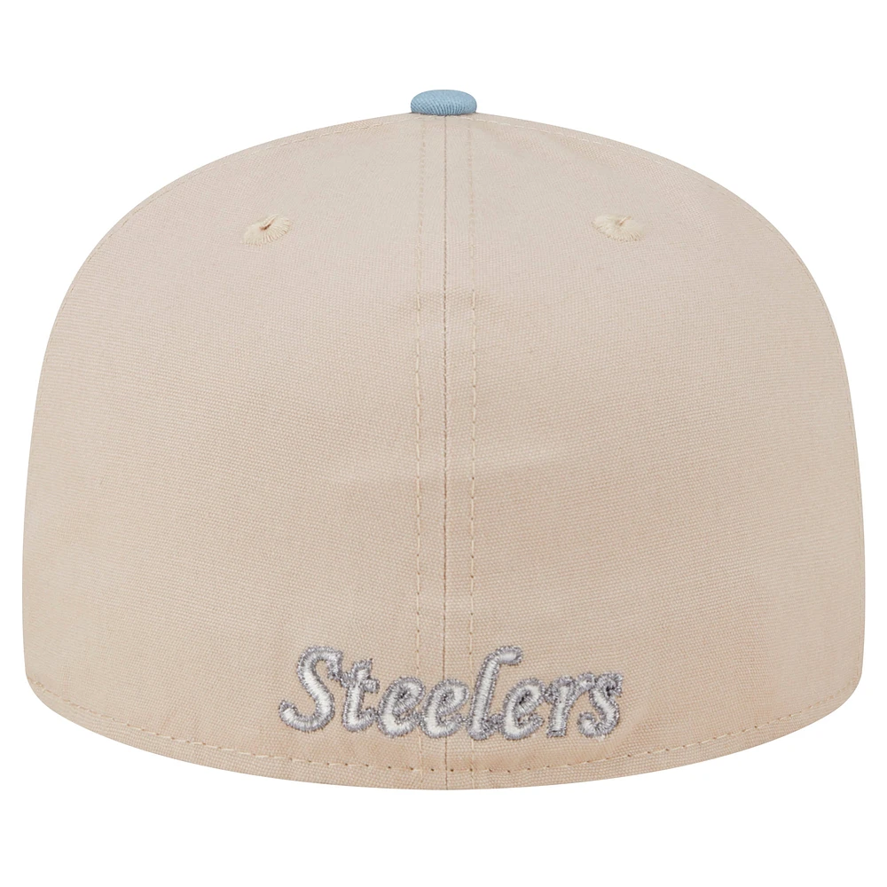 Men's New Era Stone/Light Blue Pittsburgh Steelers City Originals Lifestyle Two-Tone 59FIFTY Fitted Hat