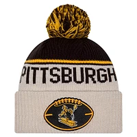 Men's New Era Stone Pittsburgh Steelers Sideline Historic Cuffed Knit Hat with Pom