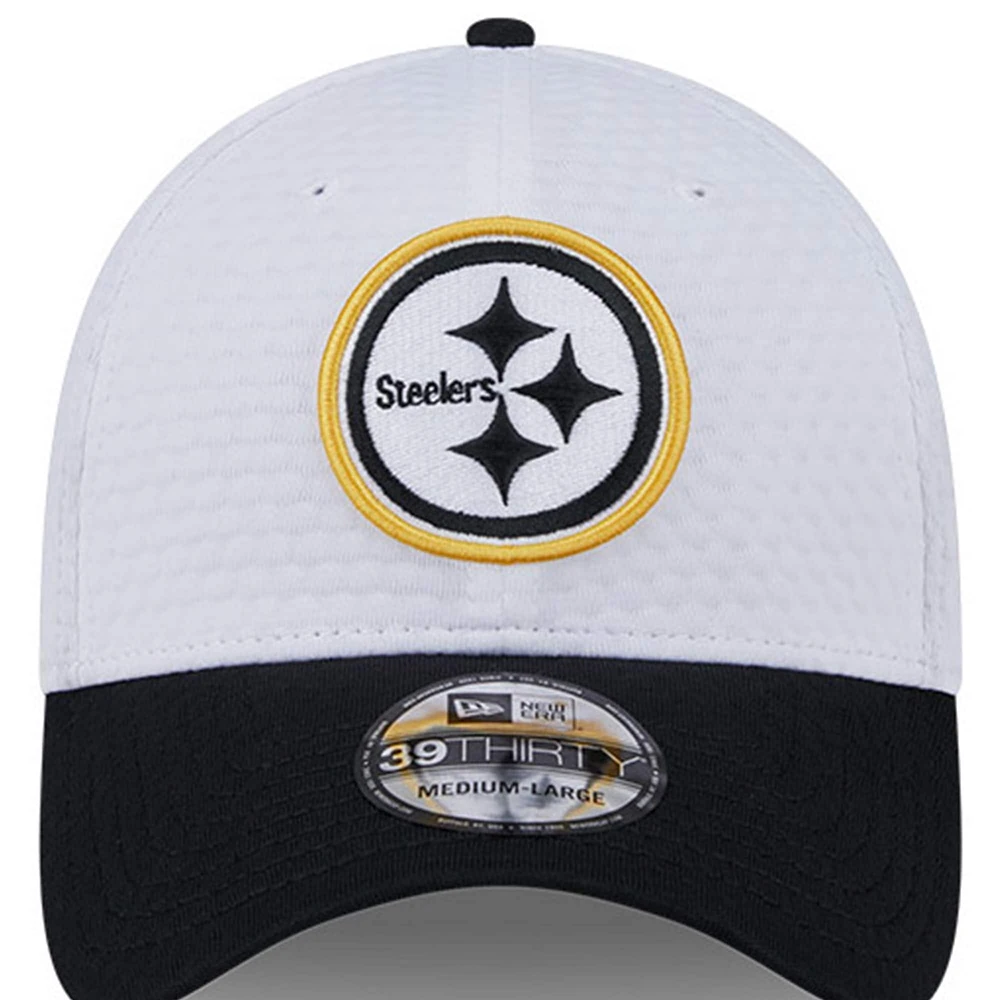 Men's New Era White/Black Pittsburgh Steelers 2024 NFL Training Camp 39THIRTY Flex Hat