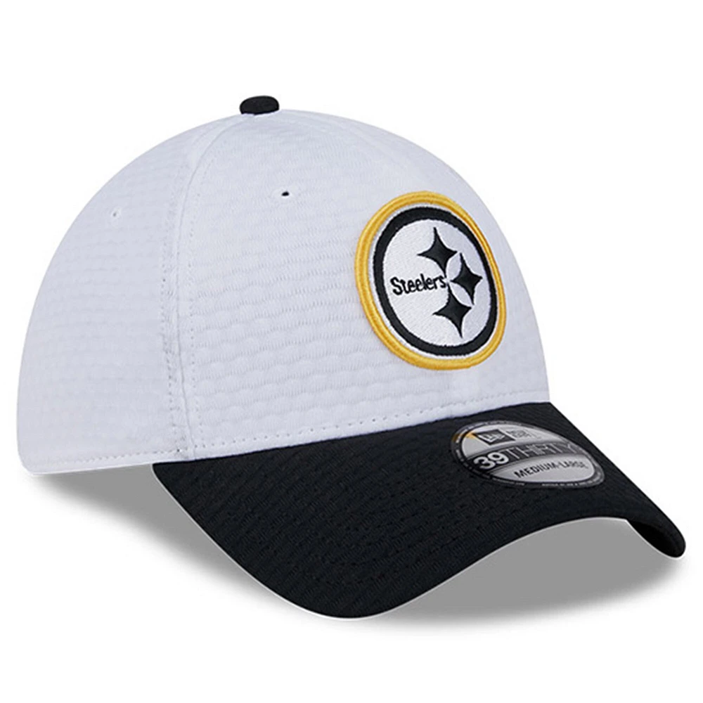 Men's New Era White/Black Pittsburgh Steelers 2024 NFL Training Camp 39THIRTY Flex Hat