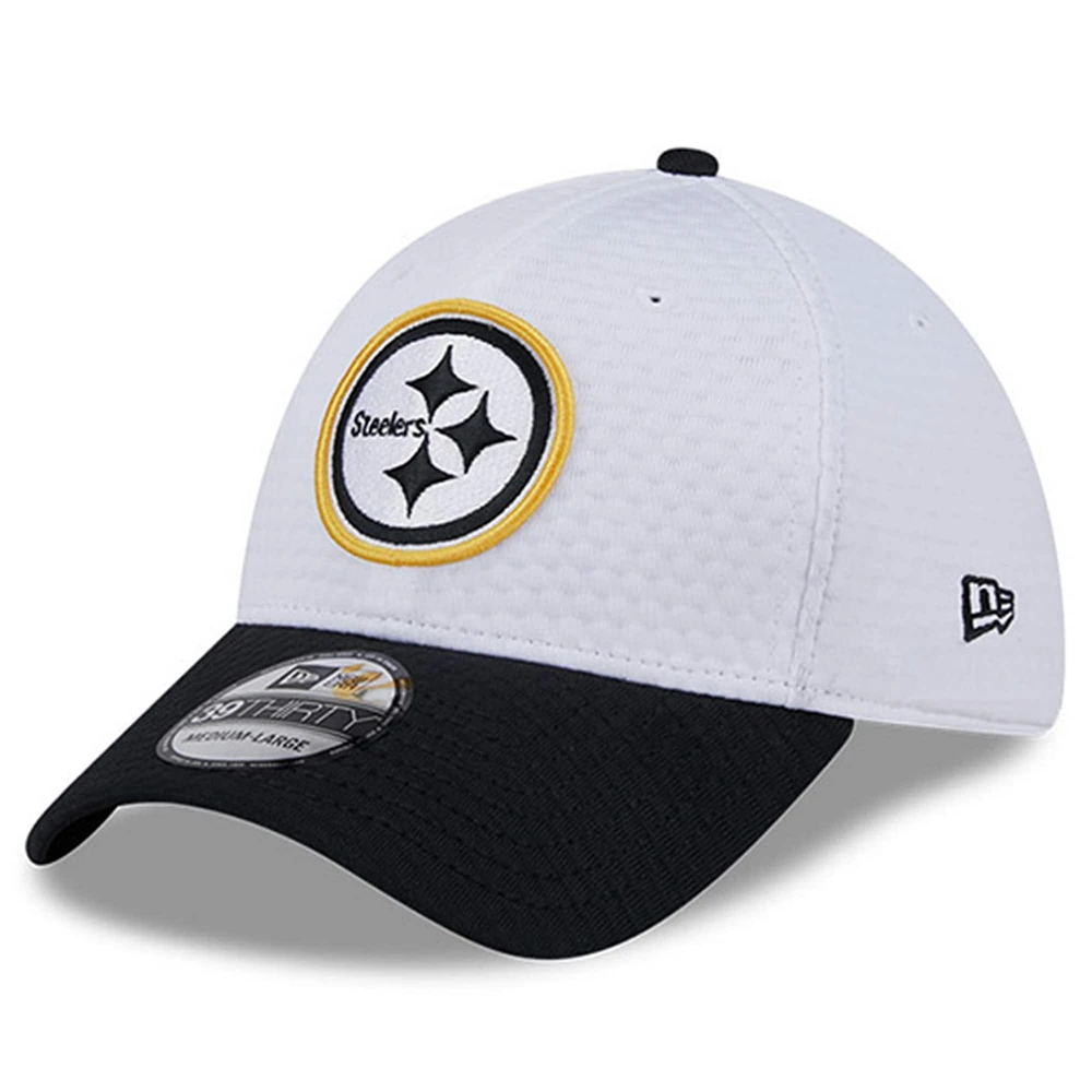 Men's New Era White/Black Pittsburgh Steelers 2024 NFL Training Camp 39THIRTY Flex Hat