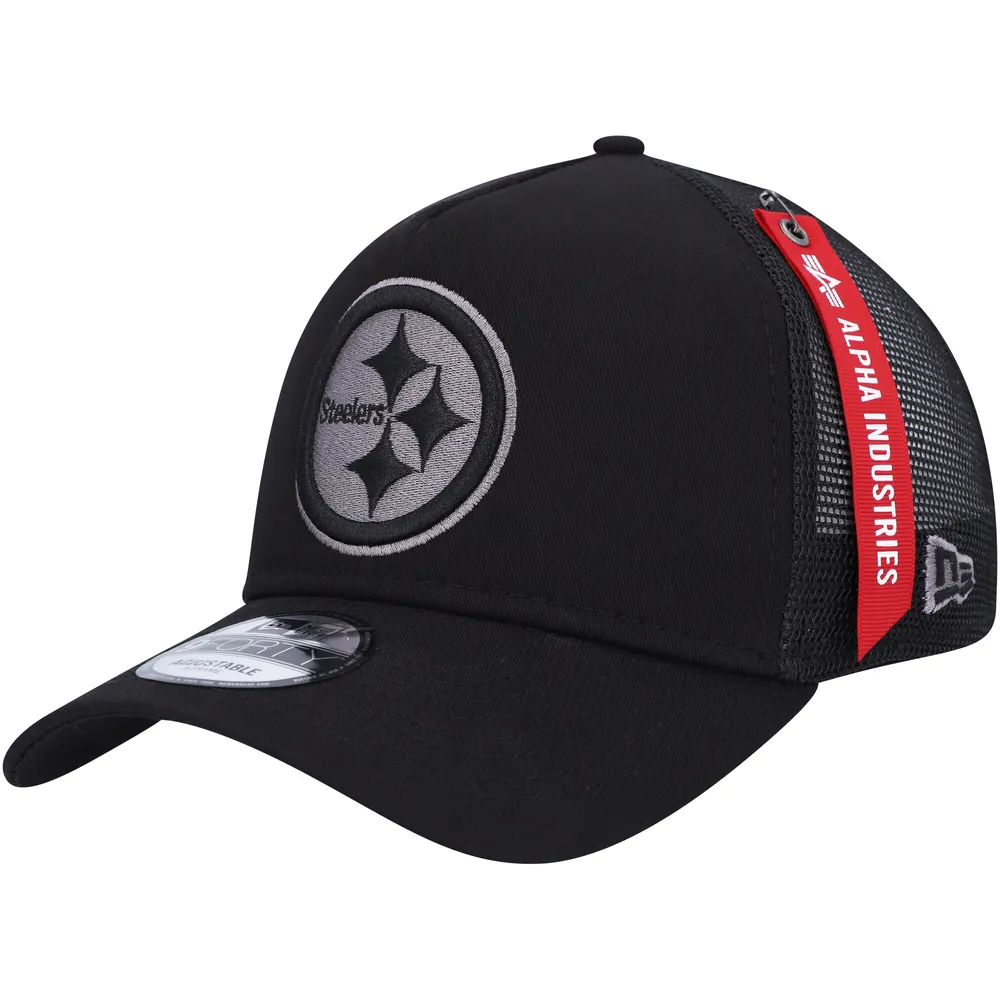 Pittsburgh Steelers New Era x Alpha Industries A-Frame 9FORTY Trucker  Snapback Hat - Black