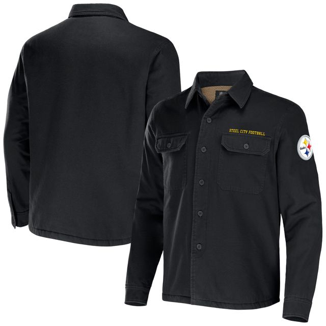 Collection NFL x Darius Rucker pour hommes par Fanatics Veste chemise boutonnée en toile noire des Pittsburgh Steelers