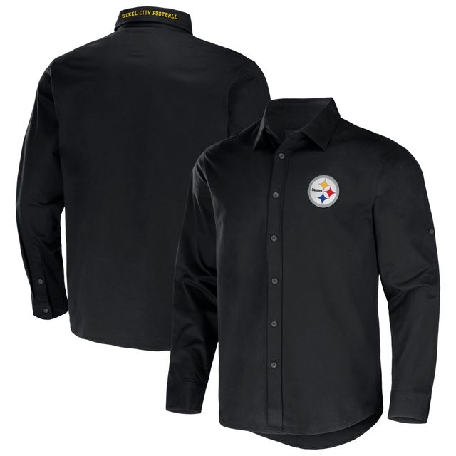 Chemise boutonnée à manches longues en sergé convertible Pittsburgh Steelers de la collection NFL x Darius Rucker by Fanatics pour homme, noire