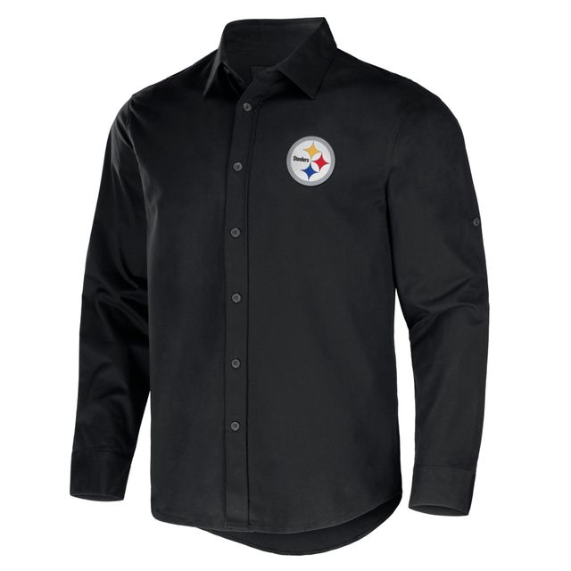 Chemise boutonnée à manches longues en sergé convertible Pittsburgh Steelers de la collection NFL x Darius Rucker by Fanatics pour homme, noire