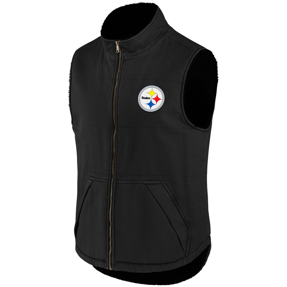 Men's NFL x Darius Rucker Collection by Fanatics Black Pittsburgh Steelers Sherpa-Lined Full-Zip Vest