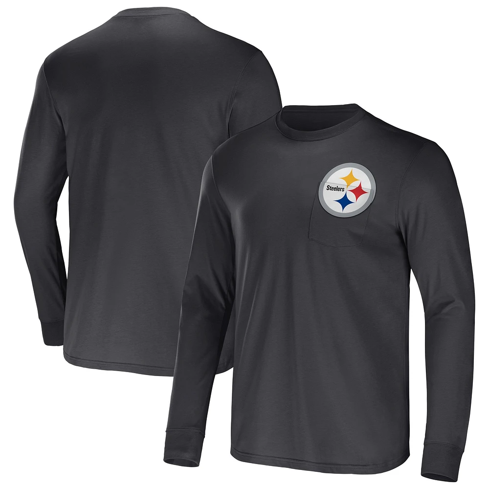 Collection NFL x Darius Rucker pour hommes par Fanatics T-shirt noir à poche et manches longues de l'équipe des Steelers Pittsburgh