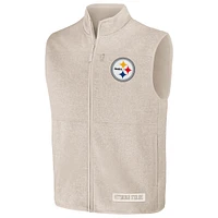 Men's NFL x Darius Rucker Collection by Fanatics  Oatmeal Pittsburgh Steelers Full-Zip Sweater Vest