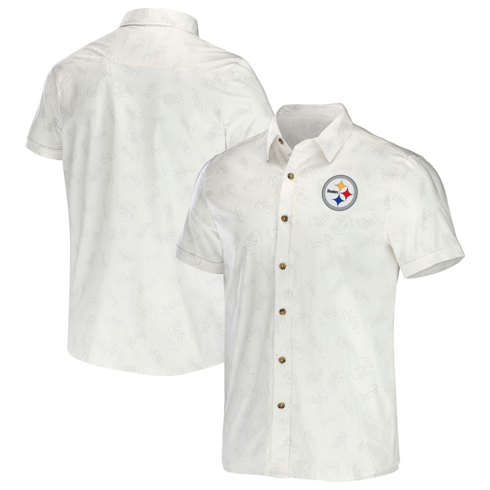 Men's NFL x Darius Rucker Collection by Fanatics White Pittsburgh Steelers Woven Button-Up T-Shirt