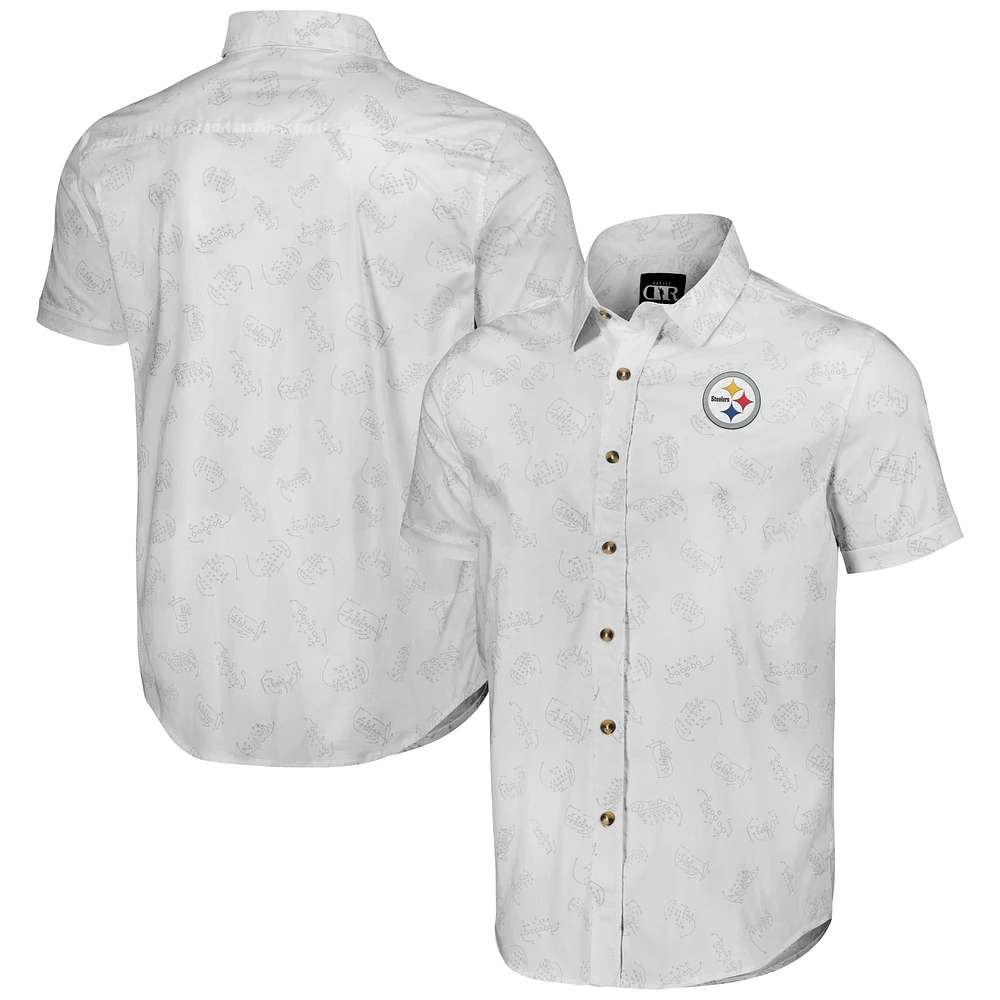 Chemise boutonnée à manches courtes tissée blanche des Pittsburgh Steelers pour homme de la collection NFL x Darius Rucker par Fanatics