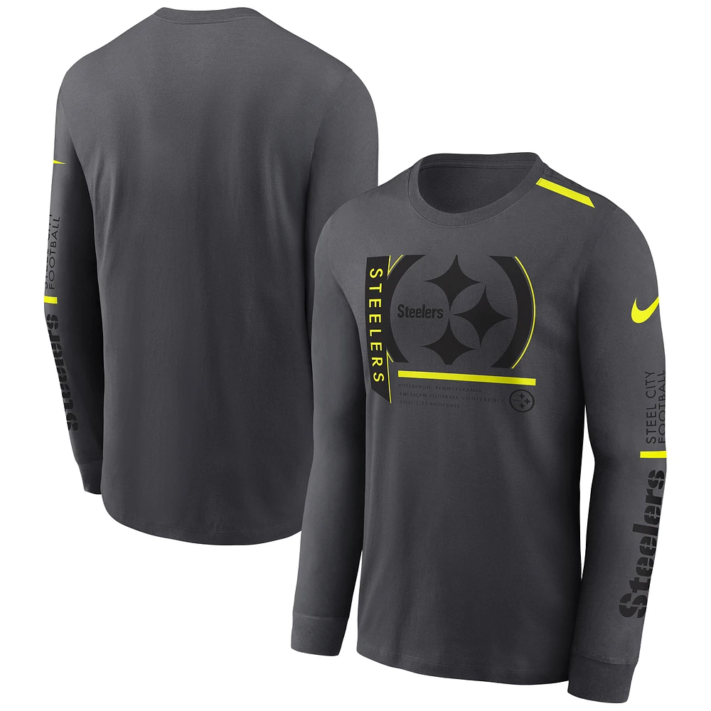 Men's Nike Anthracite Pittsburgh Steelers Volt Performance Long Sleeve T-Shirt