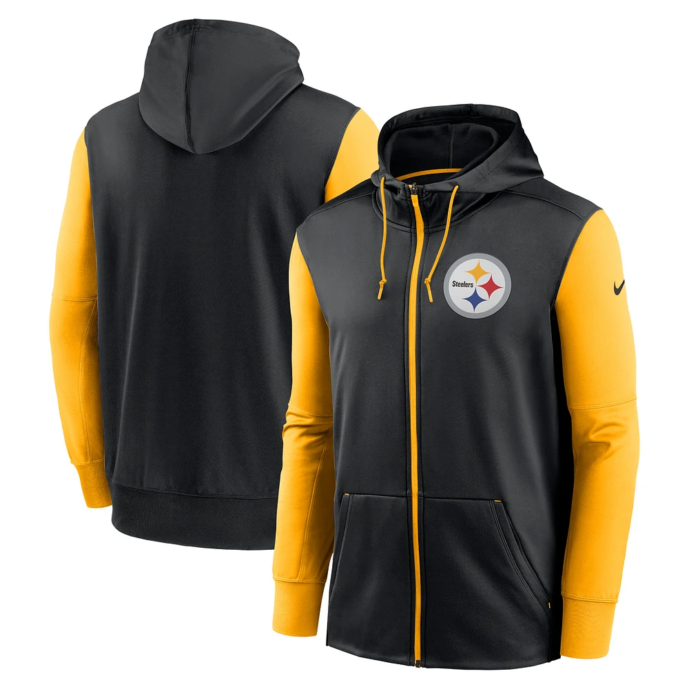 Sweat à capuche entièrement zippé Nike Pittsburgh Steelers Performance pour homme, noir/doré