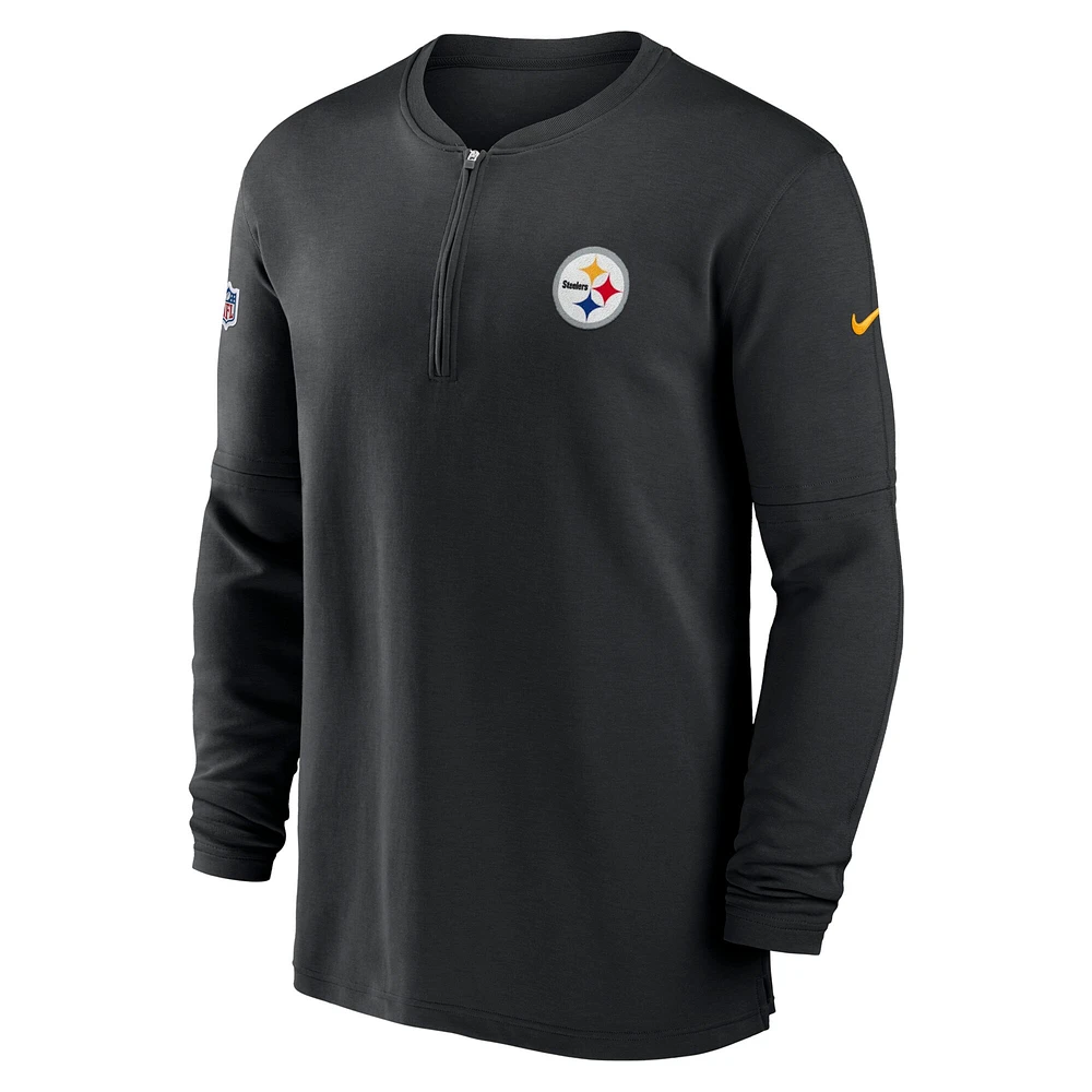 Haut Nike noir Pittsburgh Steelers 2023 Sideline Performance à manches longues tri-mélange et quart de zip pour homme