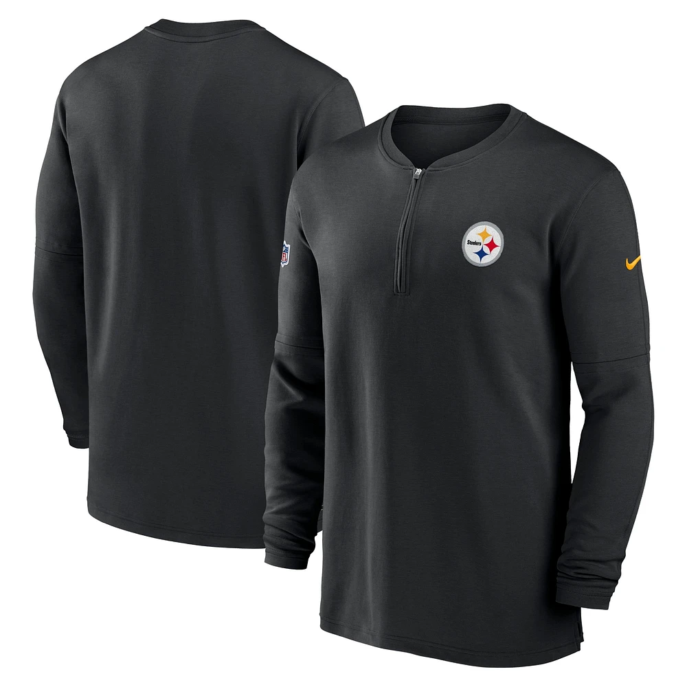 Haut Nike noir Pittsburgh Steelers 2023 Sideline Performance à manches longues tri-mélange et quart de zip pour homme