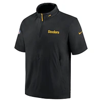 Men's Nike Black Pittsburgh Steelers 2024 Sideline Coach Short Sleeve Half-Zip Hoodie Jacket