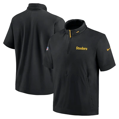 Men's Nike Black Pittsburgh Steelers 2024 Sideline Coach Short Sleeve Half-Zip Hoodie Jacket