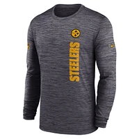 T-shirt Nike noir à manches longues pour homme Pittsburgh Steelers 2024 Sideline Velocity Performance