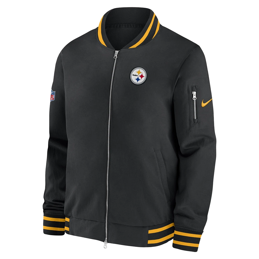 Men's Nike  Black Pittsburgh Steelers Coach Full-Zip Bomber Jacket