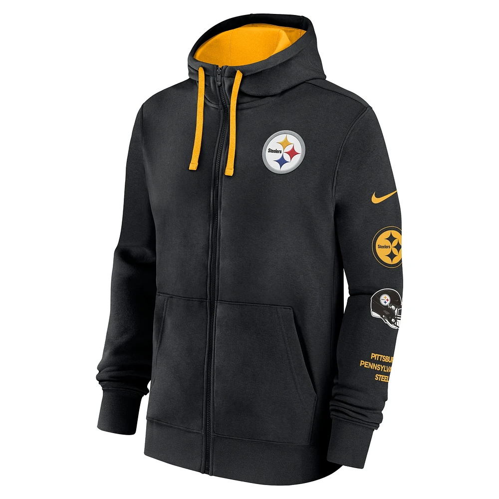 Sweat à capuche entièrement zippé Nike noir Pittsburgh Steelers Primetime Club pour homme
