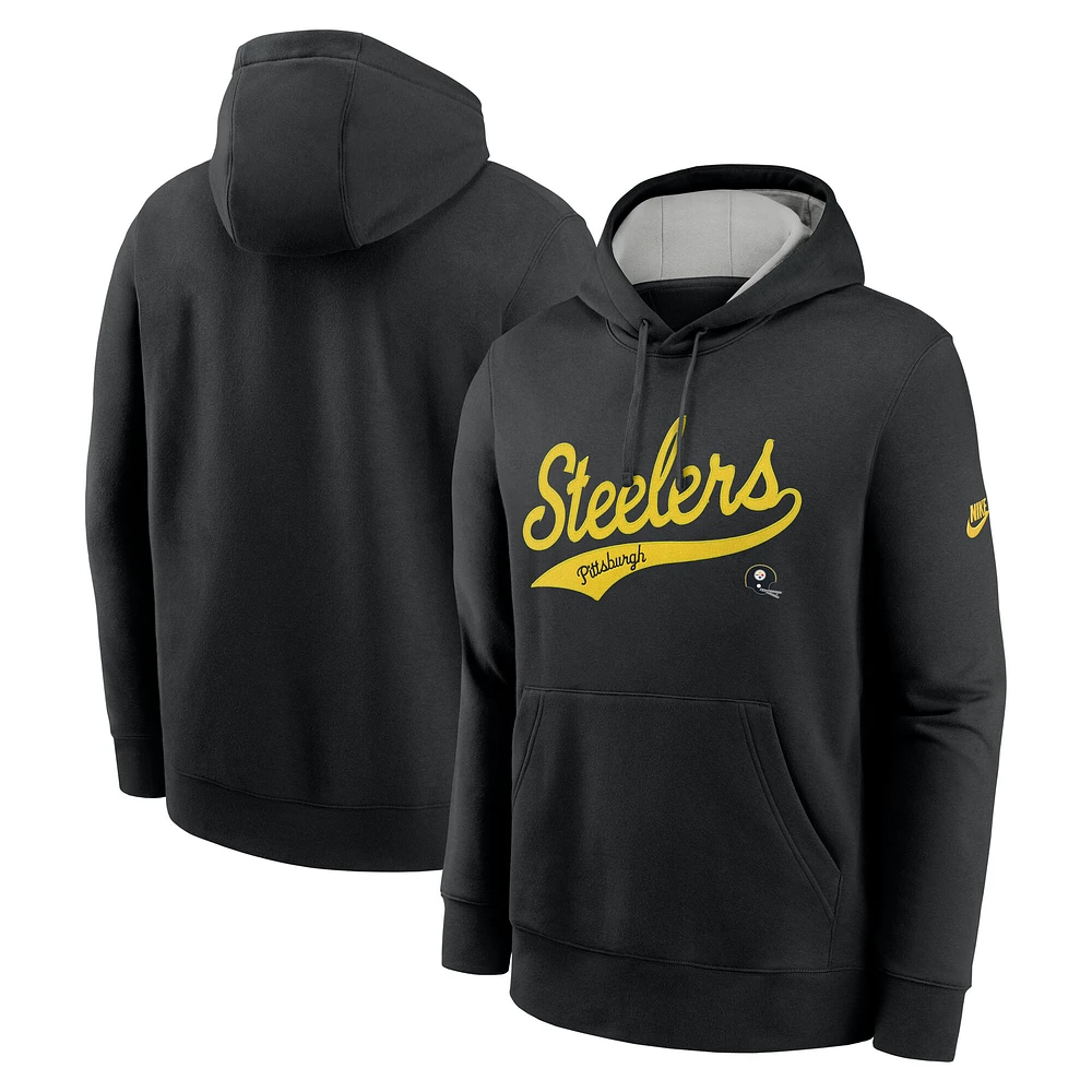 Sweat à capuche Nike noir avec logo Pittsburgh Steelers Rewind Club pour homme