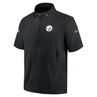 Men's Nike  Black Pittsburgh Steelers Sideline Coach Short Sleeve Hoodie Quarter-Zip Jacket