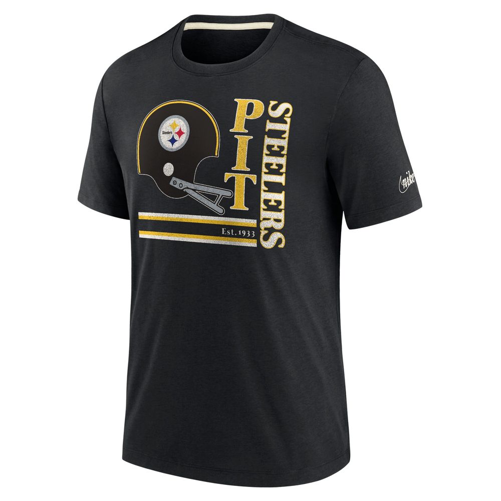 Men's Nike Black Pittsburgh Steelers Wordmark Logo Tri-Blend T-Shirt