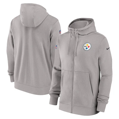 Sweat à capuche entièrement zippé Nike gris Pittsburgh Steelers 2023/24 Sideline Club pour homme