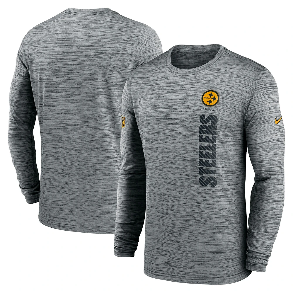 T-shirt Nike gris à manches longues pour homme Pittsburgh Steelers 2024 Sideline Velocity Performance