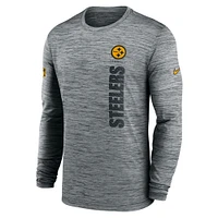 T-shirt Nike gris à manches longues pour homme Pittsburgh Steelers 2024 Sideline Velocity Performance