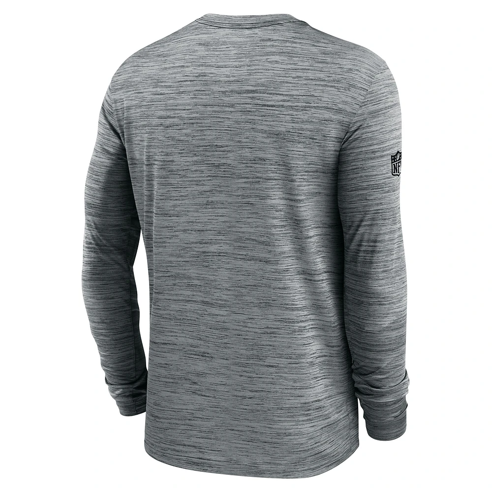 T-shirt Nike gris à manches longues Performance Sideline Velocity des Pittsburgh Steelers pour homme