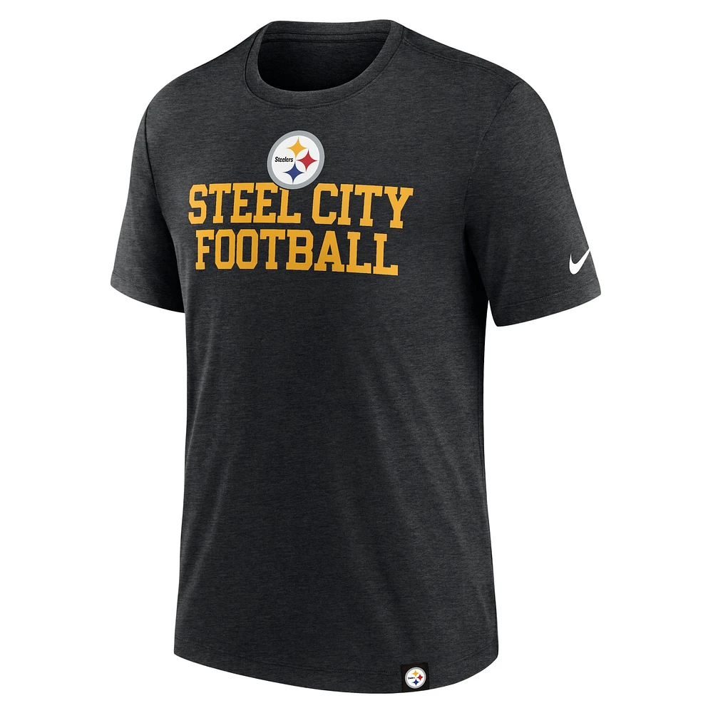 T-shirt tri-mélange Nike Heather Black Pittsburgh Steelers Blitz pour homme