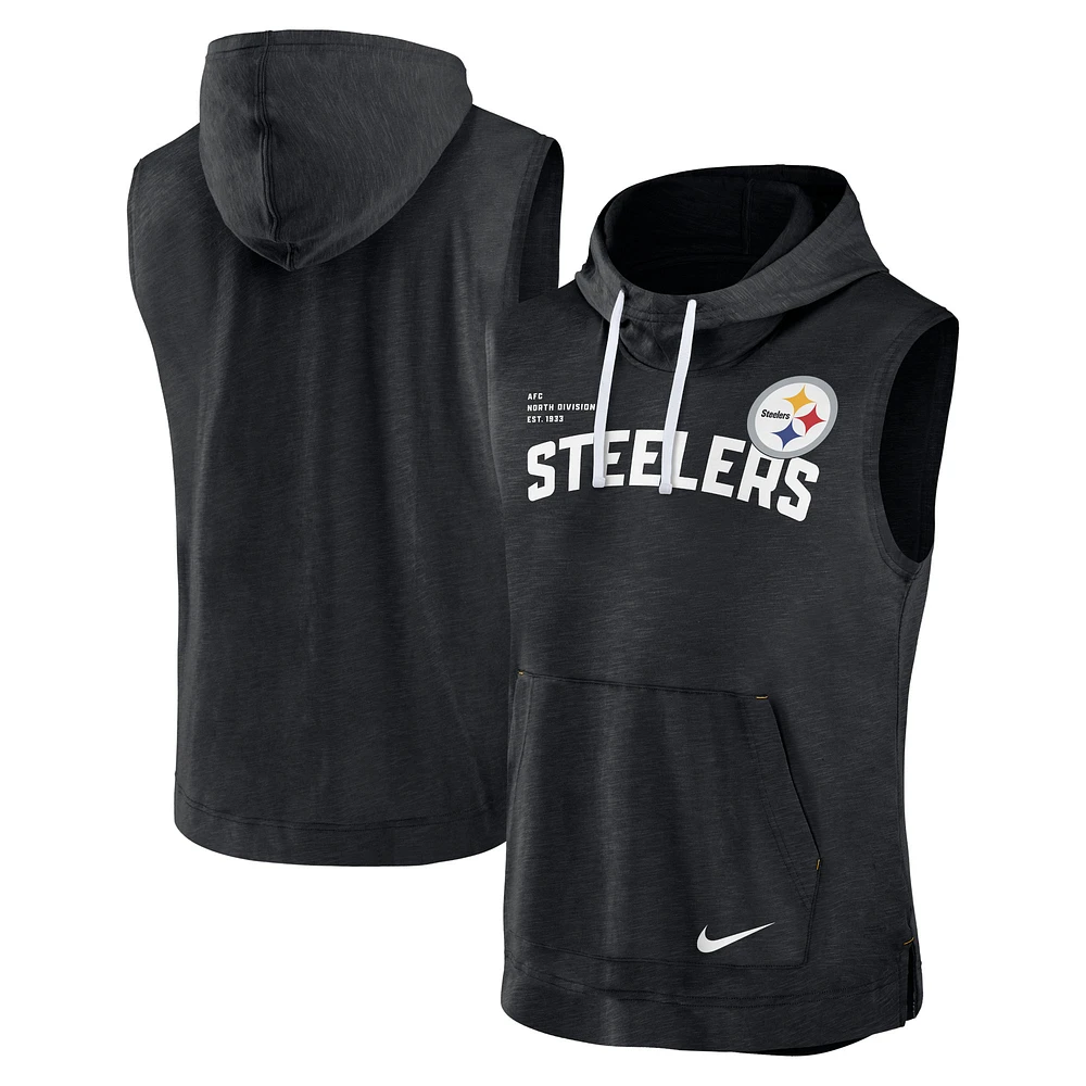 Sweat à capuche sans manches Nike Pittsburgh Steelers pour homme, noir chiné