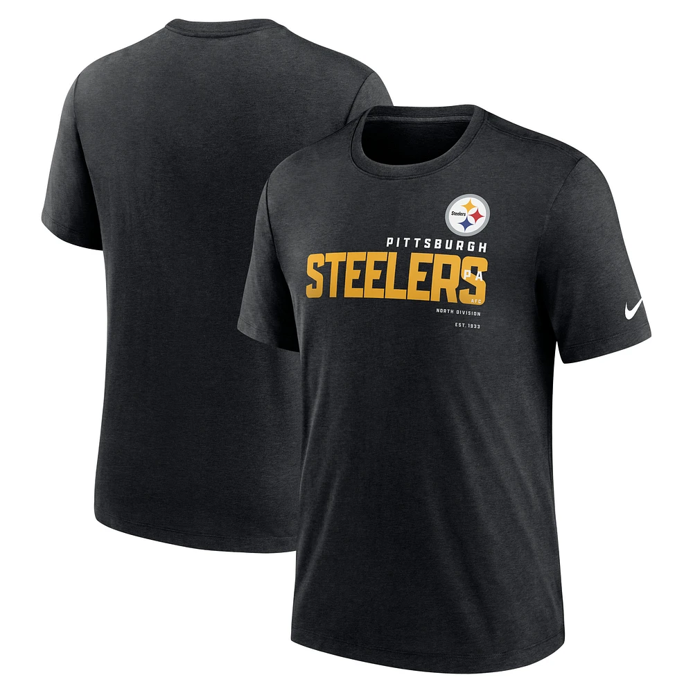 T-shirt Nike Pittsburgh Steelers Wordmark Tri-Blend pour homme - Noir chiné