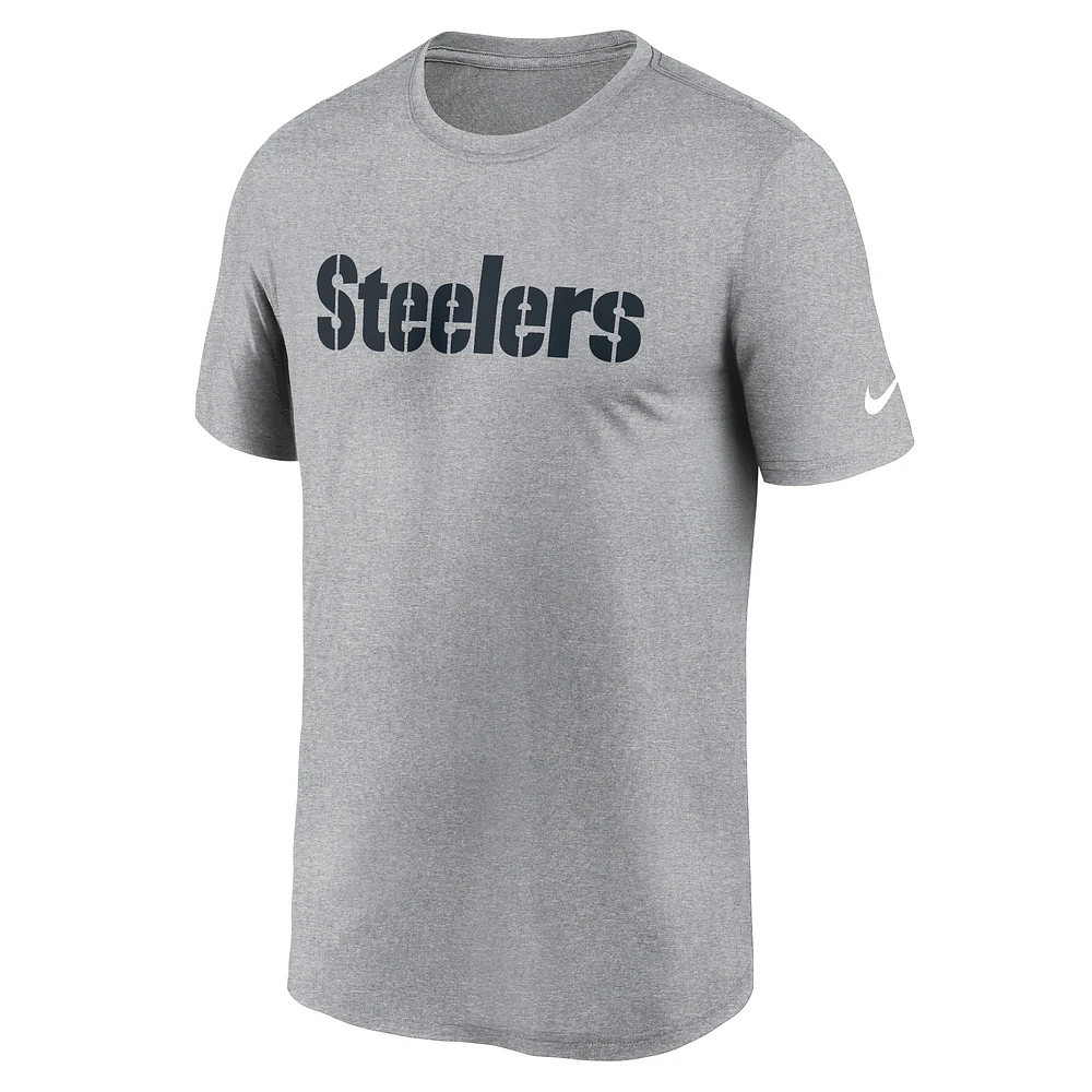 Men's Nike Heather Gray Pittsburgh Steelers Primetime Legend Wordmark Performance T-Shirt