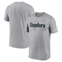 Men's Nike Heather Gray Pittsburgh Steelers Primetime Legend Wordmark Performance T-Shirt