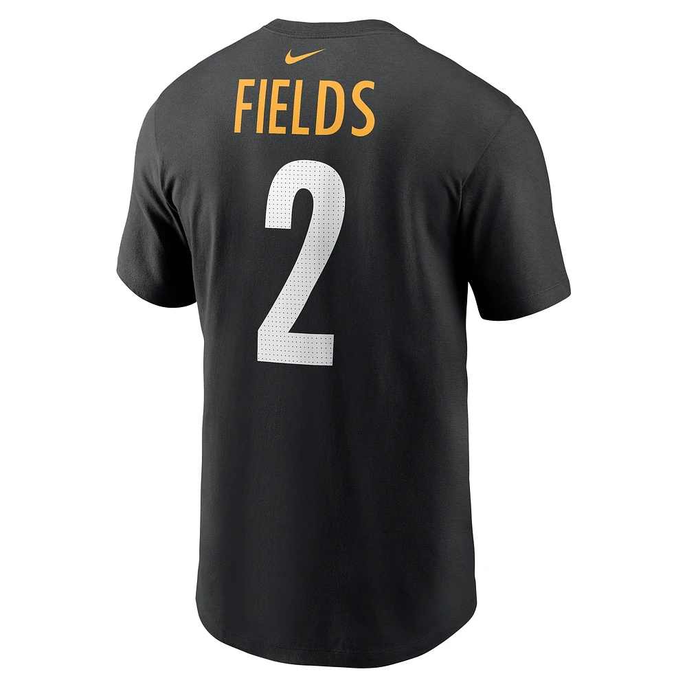 T-shirt Nike Justin Fields pour homme, noir, Pittsburgh Steelers, nom et numéro du joueur