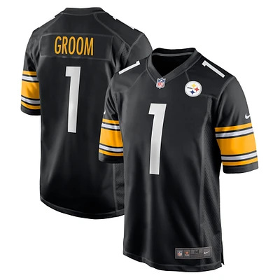 Maillot de match Nike numéro 1 Groom noir des Pittsburgh Steelers pour hommes