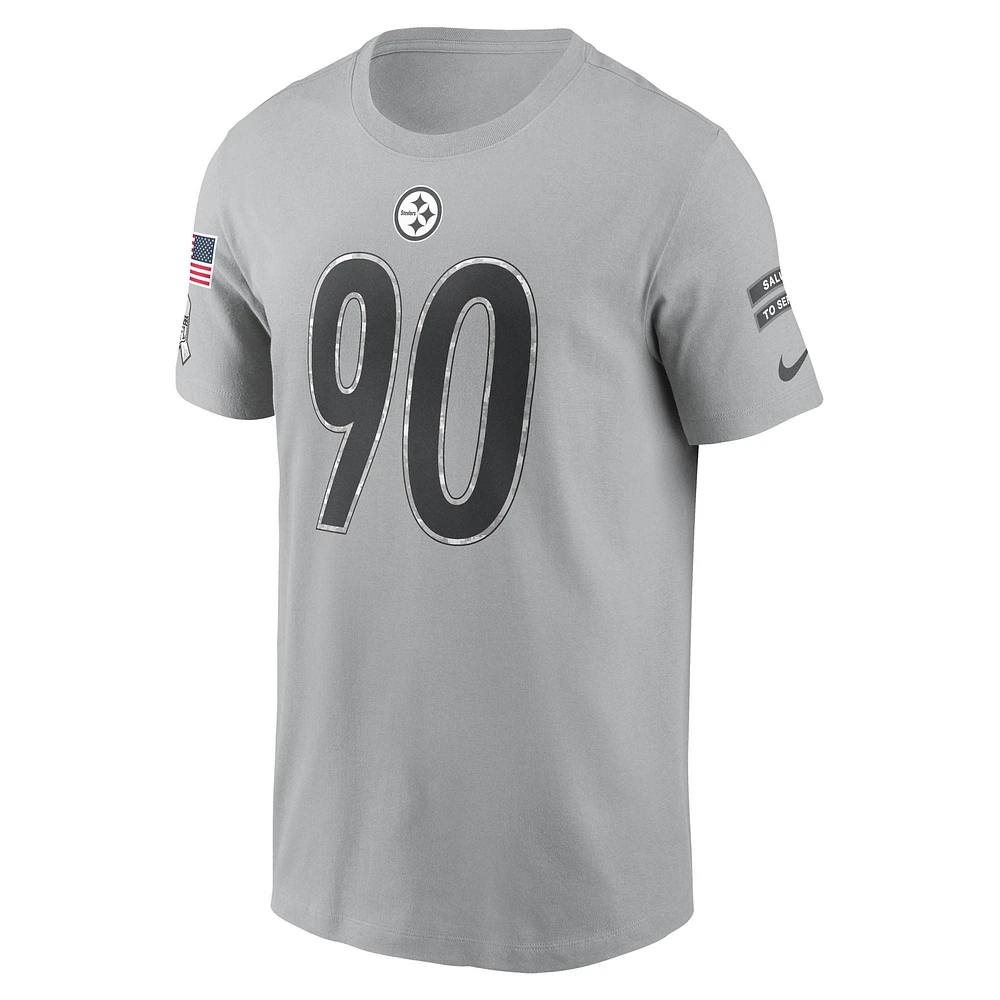 Men's Nike T.J. Watt Gray Pittsburgh Steelers 2024 Salute To Service Name & Number T-Shirt