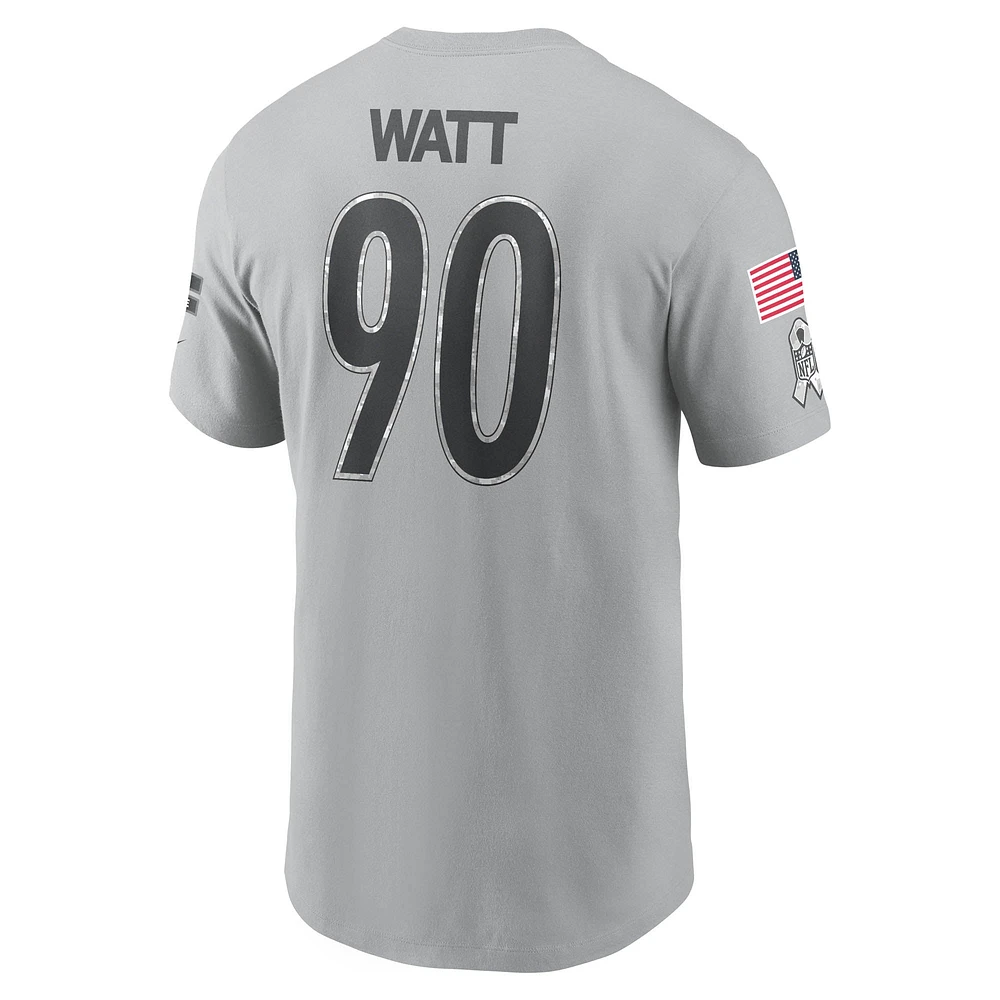 Men's Nike T.J. Watt Gray Pittsburgh Steelers 2024 Salute To Service Name & Number T-Shirt