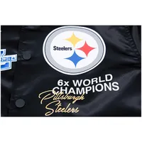 Men's Pro Standard Black Pittsburgh Steelers 6X Super Bowl Champions Satin Full-Snap Varsity Jacket Size: Large