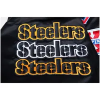 Men's Pro Standard Black Pittsburgh Steelers 6X Super Bowl Champions Satin Full-Snap Varsity Jacket Size: Large