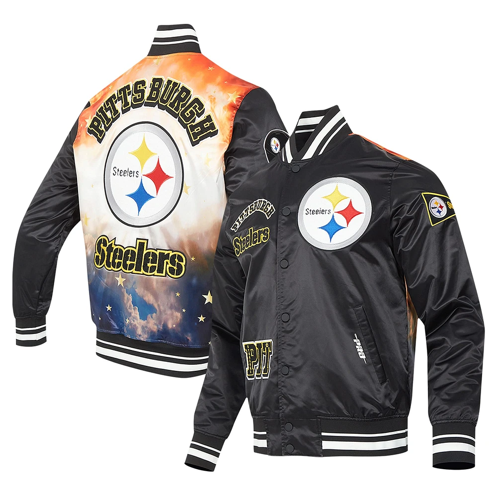 Men's Pro Standard Black Pittsburgh Steelers Sublimated Satin Full-Snap Jacket