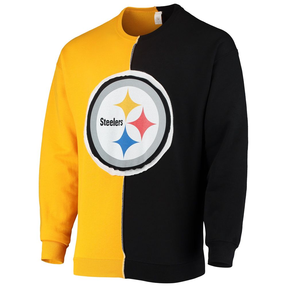 Refried Apparel Men's Refried Apparel Black/Gold Pittsburgh Steelers  Sustainable Split Center Pullover Sweatshirt
